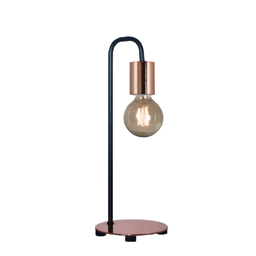 Velador barral U negro con cobre E27 48cm